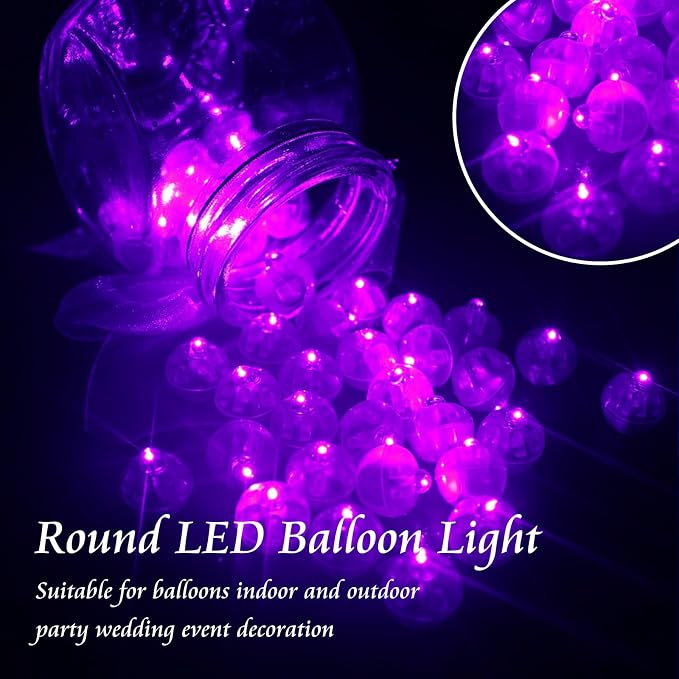 chzk 50pcs Balloon Lights Mini Led Lights Round Long Standby Time Multicolor Ball Lamps Paper Lantern Balloon Liamps for Birthday Party Christmas Halloween Decoration Purple