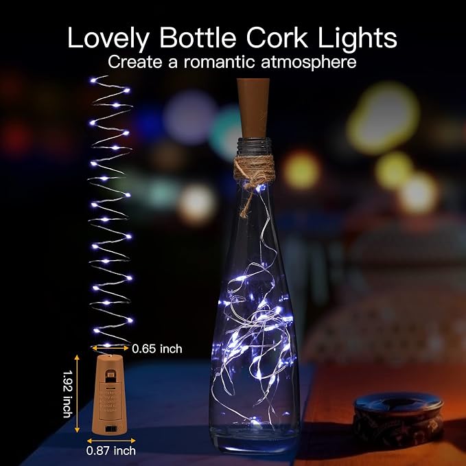 Brightown 10 Pack Wine Bottle Lights with Cork, White | 20 LED on 7ft Sliver Wire, Battery Operated Cork Lights, Lovely for Liquor Bottles DIY Party Christmas Wedding Décor