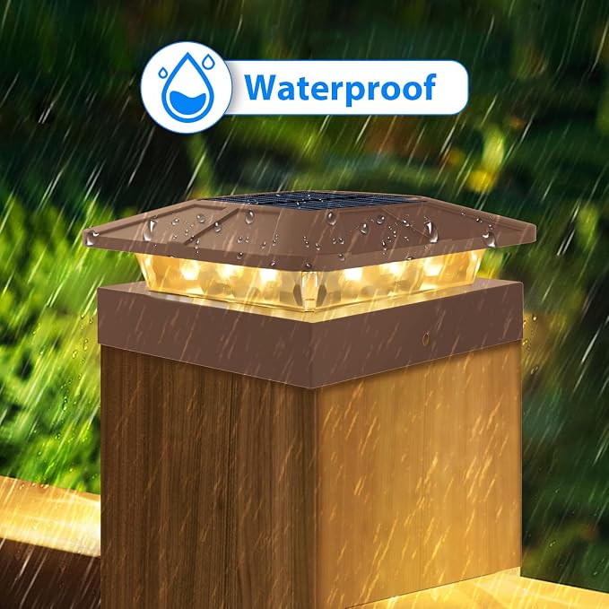 8 Packs 4x4 Brown Solar Post Cap Lights Outdoor with 3 Modes | Waterproof Solar Cap Lights for 4×4/3.5×3.5 Wood/Vinyl Posts, Post Top Lighting Outdoor for Fence Deck Mailbox Porch Railing
