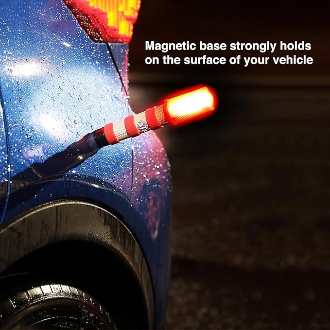 XTREME STP LED Road Flares, 3 Alert Lighting Modes: Flashing Red, Solid Red & White Flashlight, Emergency Flares for Vehicles, Visible From Up To A Mile, Foldable Stand/Built-In Magnet Sticks To Car