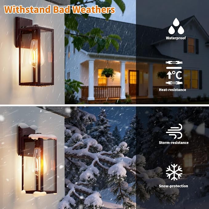 2 Pack 15'' Oil Rubbed Bronze Outdoor Front Porch Lights for Outside, Large Exterior Lighting Fixtures Wall Mount for House, Wall Sconce Lamp, Waterproof Lantern Coach Lights for Garage