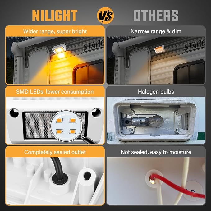 Nilight 2PCS 5 Inch RV Exterior Lights Amber Beam for RV Trailer Camper SUV | 2PCS LED porch scene cargo light, white aluminum housing, 12V 24V waterproof for RVs trailers campers 5th wheels