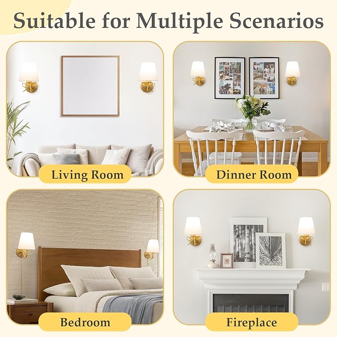 TREELAND Antique Brass Bow Wall Sconces with 110V Dimmable Remote Bulb, 3 Color Tempture, Timmer Function, Hardwire or Plug-in Cord Set of Two Vintage Gold Wall Lamp Light for Bedroom Living Room