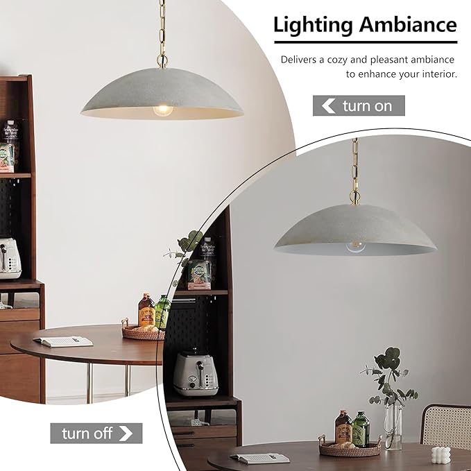 20" Modern Large Pendant Light, Cement Gray Farmhouse Pendant Lights Kitchen Island, Mid Century Modern Metal Pendant Lighting Fixture for Kitchen Living Room Dining Room Bedroom Café(2 Pack)