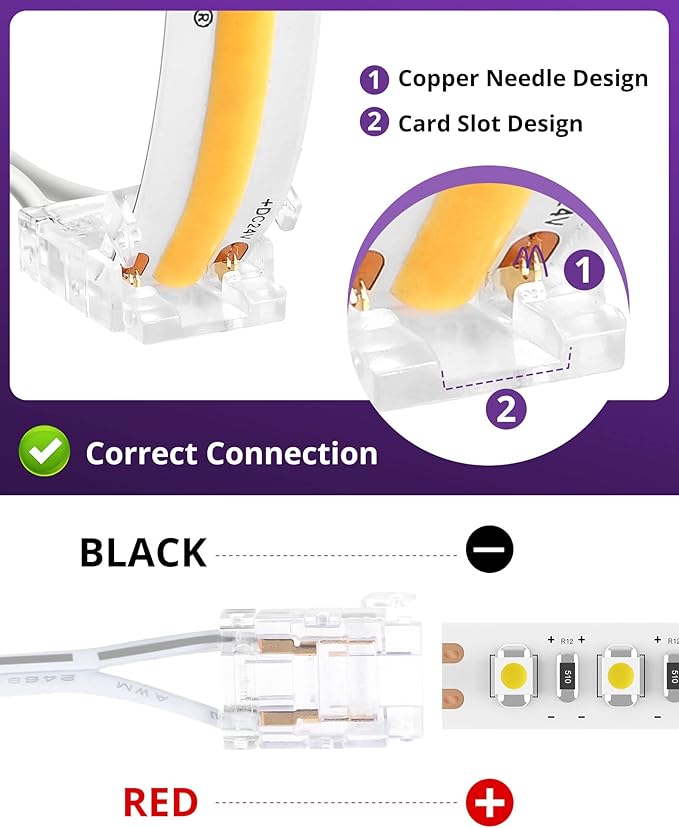 HitLights Extension Cable Wire Cord LED Strip Connectors 2Pcs 6FT 10mm 2 Pin Led Light Strip Jumper Connectors for Led Strips Single Color SMD 2835 5050 COB LED Strip Lights