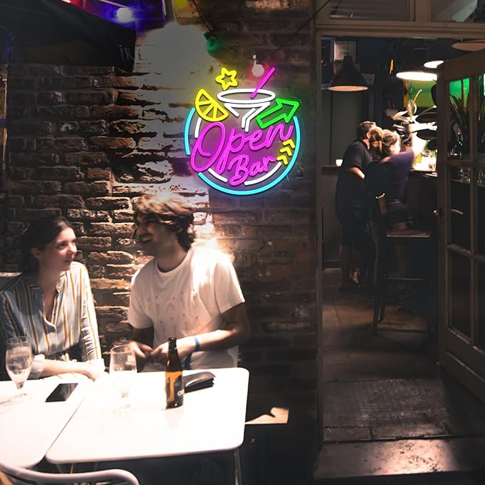 Open Bar Neon Sign for Wall Decor Dimmable 13.78" x 12.6" Led Open Sign for Cocktails Bar Neon Light for Business Home Pub Man Cave Beer Party Cocktail Club Shop Decoration