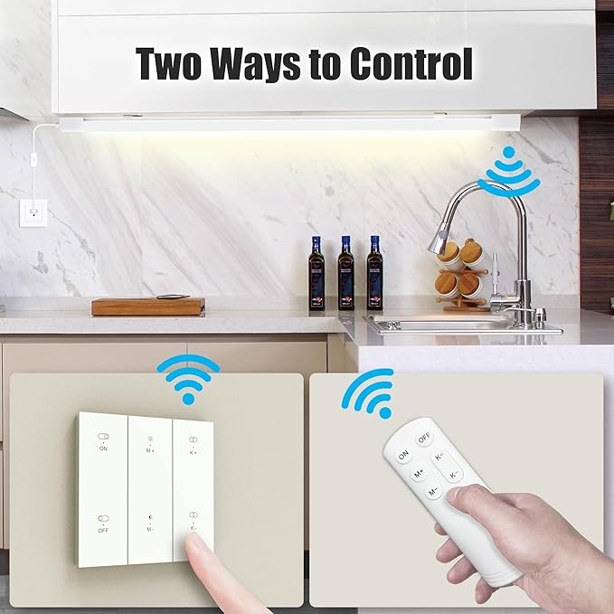 ONIDEK Under Cabinet Lights with Plug. 3000K-6500K Dimming and Color. with Wireless Control Panel and Remote Control.18W 1800LM for Garage, Kitchen, Bathroom, Closet, Office (24 inch-2pcs)