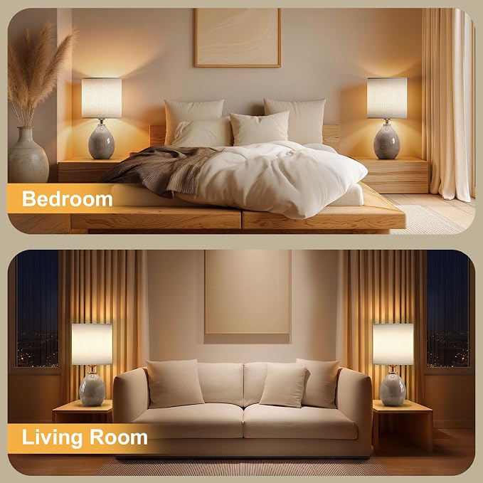 18.5" Table Lamp Set of 2 for Living Room Bedroom, Bedside Lamps for Night Stands, Desk Nightstand Lamp Dimmable, Modern Linen Cream Ceramic Lamps (Grey)