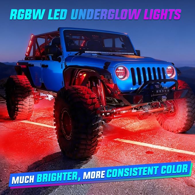 Nilight 8PCS Aluminum RGBW Underglow LED Strip Lights with APP & Remote | 396 LEDs Door Assist Multi Color DIY Sound Active Function Music Mode Underbody Light Strips for Car Truck RV