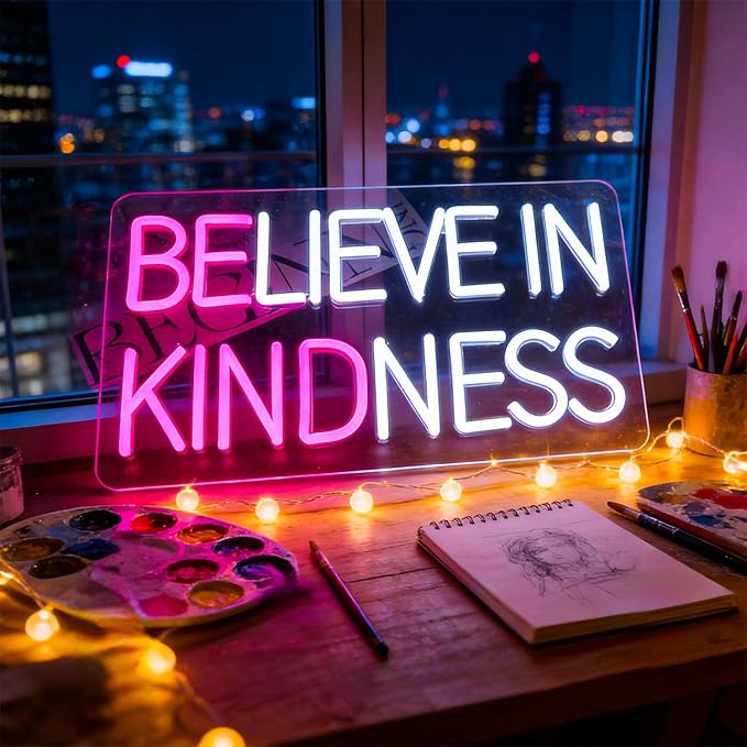 Believe in Kindness Neon Sign for Wall Decor Led Neon Signs Light Up Sign Room Decor Neon Lights Sign USB Powered