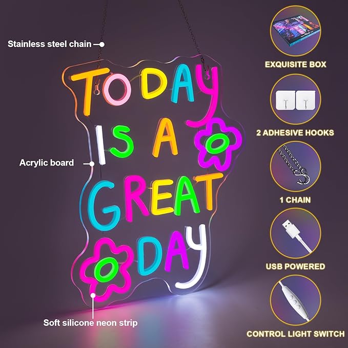 Classroom Neon Lights Today is a Great Day Neon Sign for Wall Decor in Coffee Bar Bedroom Reading Lights Up Sign for Classroom Library LED Books Decor Gifts to Teens Teachers