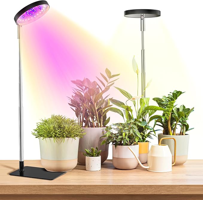 Grow Lights for Indoor Plants Full Spectrum, 48 LEDs Plant Light for Indoor Plants with 2 Mounting Options, 3 Optional Spectrums, 3/9/12Hrs, 10 Brightness, 2 Packs (Black)
