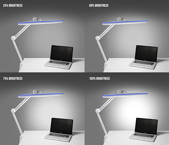 Neatfi XL 2,200 Lumens 20W LED Task Lamp – 23” Ultra-Wide Head | 182 SMD LEDs | 4 Brightness Levels | 3 Light Modes | Eye-Caring, Glare-Free | Adjustable Arm (CCT with Clamp, White)