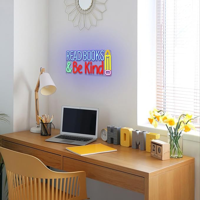 Read Books And Be Kind Neon Sign Pencil Neon Light Student LED Neon Light Colorful Neon Light Up Sign Suitable for Classroom Bookstore Library Museum Study Room (14.1"*7")
