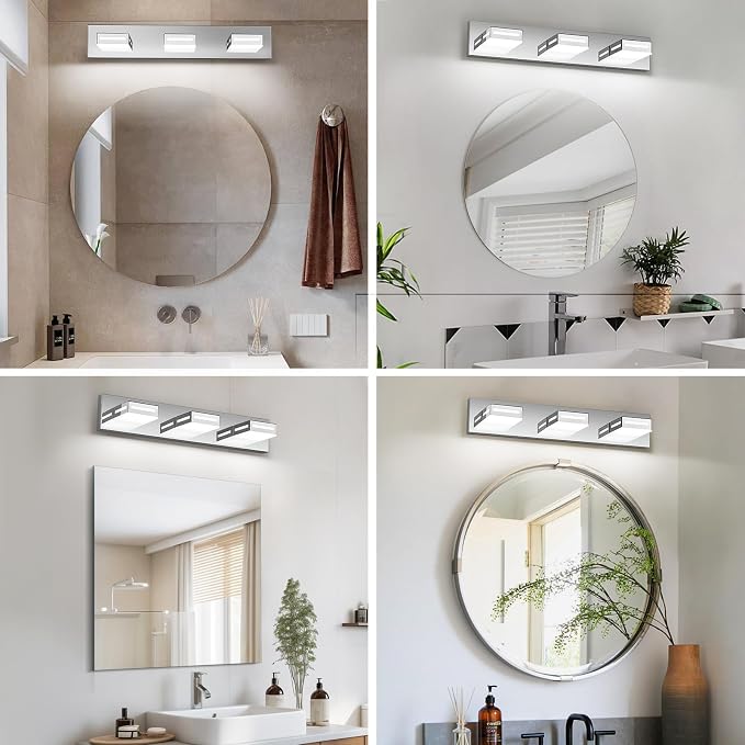 LED Modern Bathroom Light Fixtures, 3-Light 24-Inch Chrome Vanity Lights for Bathroom Lighting Fixtures Over Mirror, 6000K Cool White 350° Rotatable Wall Lamp