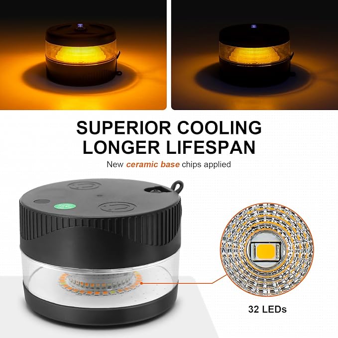 NeaLia Magnetic Wireless Beacon Light, USB-C Strobe Light, Amber | Rechargeable, IP67 Waterproof, Mini Emergency Flashing for Truck, Tractor, Plow, UTV, Golf Cart