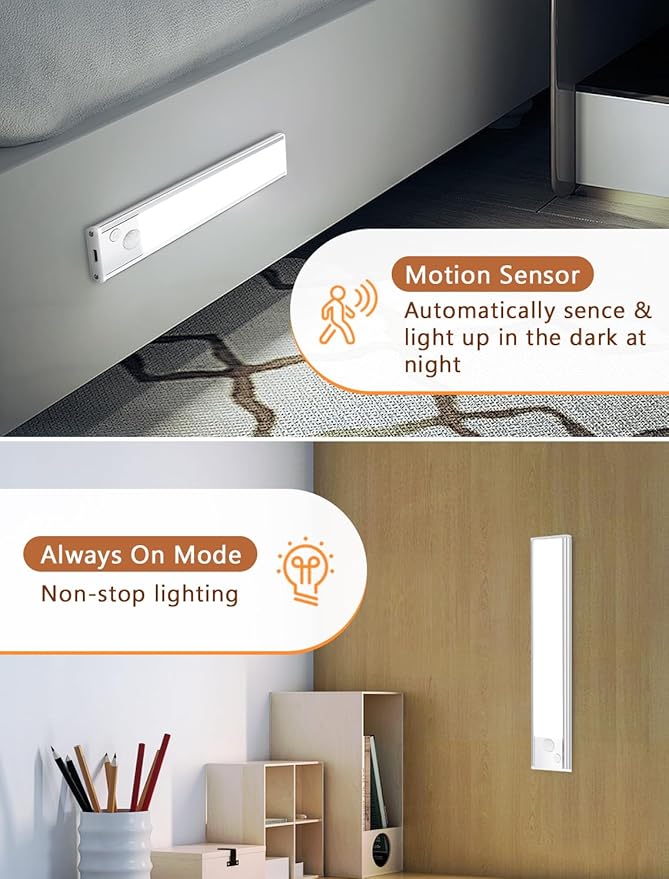 Under Cabinet Rechargeable Lighting: 10 Inch Motion Sensor Dimmable Lights Indoor - Battery Operated Lights - Wireless Closet Light Magnetic Led Light for Kitchen Home Bathroom Counter 5 Pack