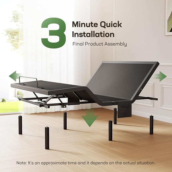 Marsail Queen Adjustable Bed Base with Massage-APP Connects Adjustable Bed Frame with 4 Height Options, 3 Minutes Fast Assembly, Wireless Control Adjustable Bed with Under-Bed Nightlight