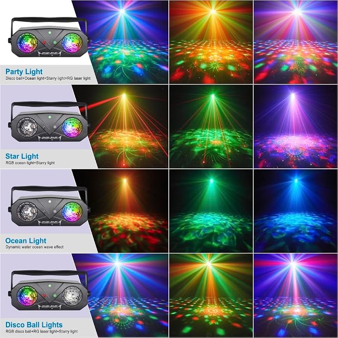 Party Disco Light, 5-in-1 DJ Stage Light Ocean Star Projector with Remote | Music Sound Control for Parties Birthday Christmas Gift Wedding KTV Bar Club Home Room Decor Lighting