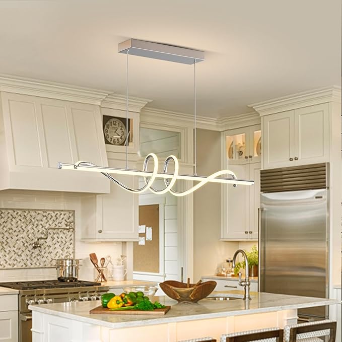 Modern LED Pendent Lights Kitchen Island,3000k-6000K Adjustable Color Dining Room Light Fixture,Dimmable with Remote Control Aluminum for Kitchen, Living, Dining,Bedroom(47in Chrome Silver