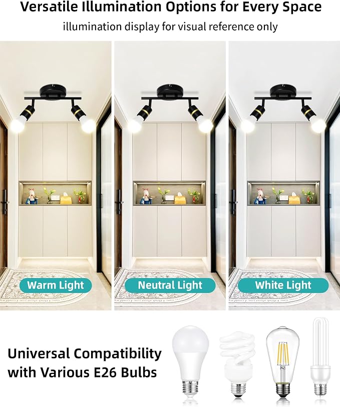 HiBay 2-Light Track Lighting, Rotatable Ceiling Spotlight, Black Gold, E26 | 2 heads for a small accent area, adjustable black-gold design aims light where needed, E26 base for your own bulbs