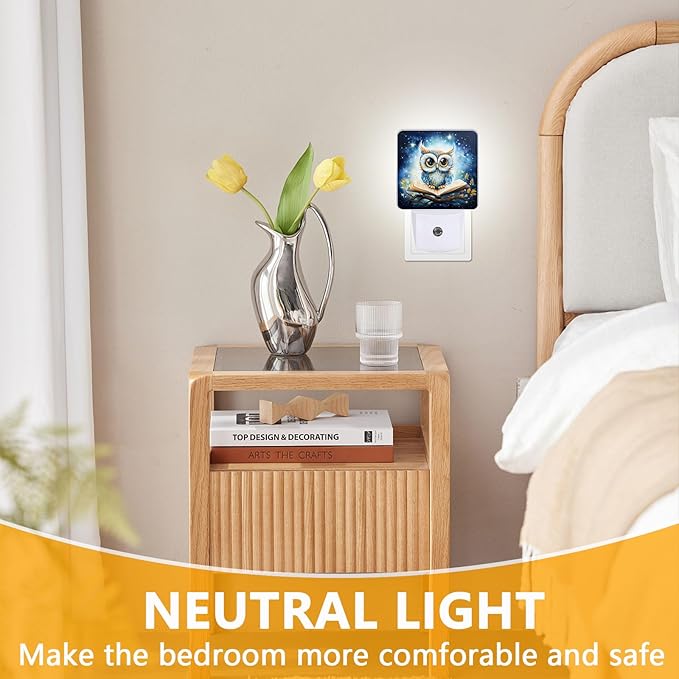 Owl Night Light, Plug-into Cartoon Animals Nightlight White LED Lamp, Energy Efficient Decor Desk Lamp for Bedroom Hallway Stairs Bathroom