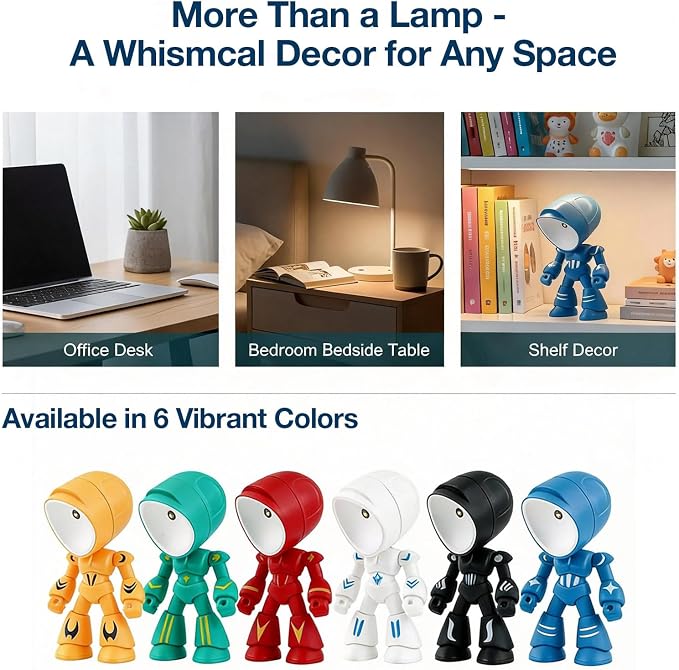 Lonely Robot LED Mini Night Light, Cartoon Cute Companion Desk Lamp with Magnetic Base, Gift for Thanksgiving Christmas Halloween Birthday, Room Decor (Green)