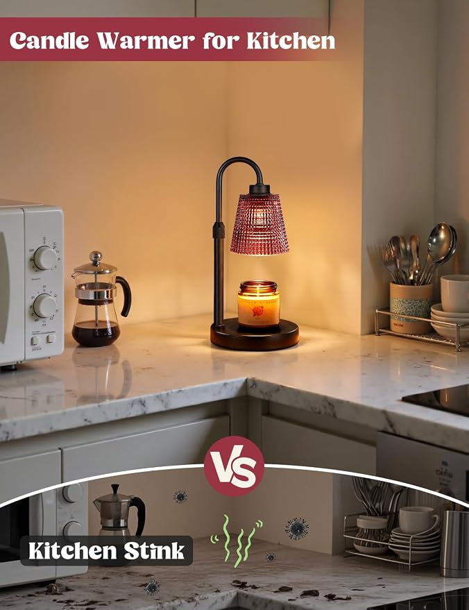 Innqoo Pomegranate Red Candle Warmer Lamp with Timer, Dimmable Candle Warmer for Home Decor, Height Adjustable Candle Lamp for Jar Candles, Birthday Gifts for Women Mom, House Warming Gifts New Home
