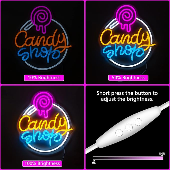 Candy Shop Neon Sign, Neon Signs for Wall Decor, Neon Dimmable LED Signs Lollipop Store Decorations, Neon Dessert Business Light Up Signs Candy Party Decorations, Neon Halloween Birthday Gift