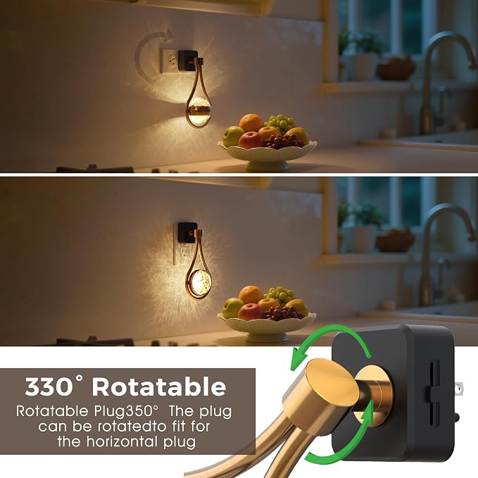 L LOHAS LED Night Lights Plug Into Wall, 2 Pack Star Projector Nightlight | Dusk to Dawn Sensor, 3000K Soft White, 330°Rotating Globe Night Light for Bedroom, Hallway, Home Decor, Gaming Room