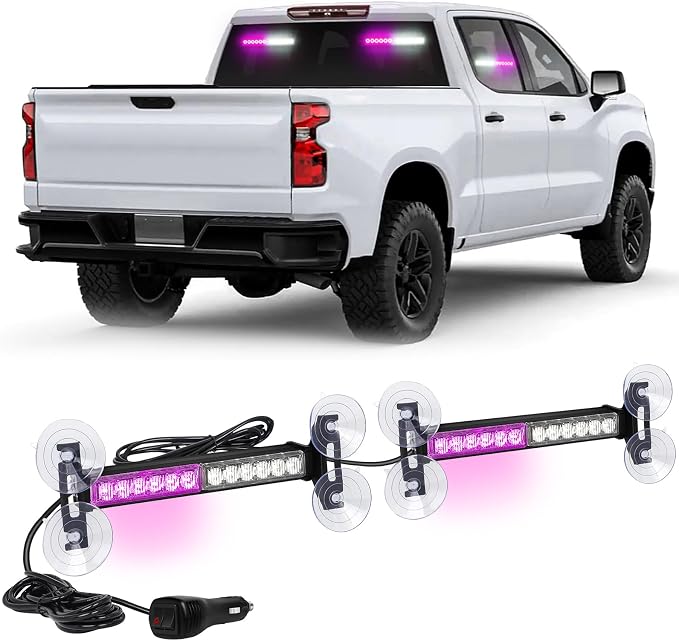 2x 10.7 inch 24 LED Strobe Lights Purple White Emergency Lights | Warning Safety Dash/Side/Front/Rear Windshield Light Bar Traffic Advisor Bar for Escort Vehicles Tow/Plow Trucks