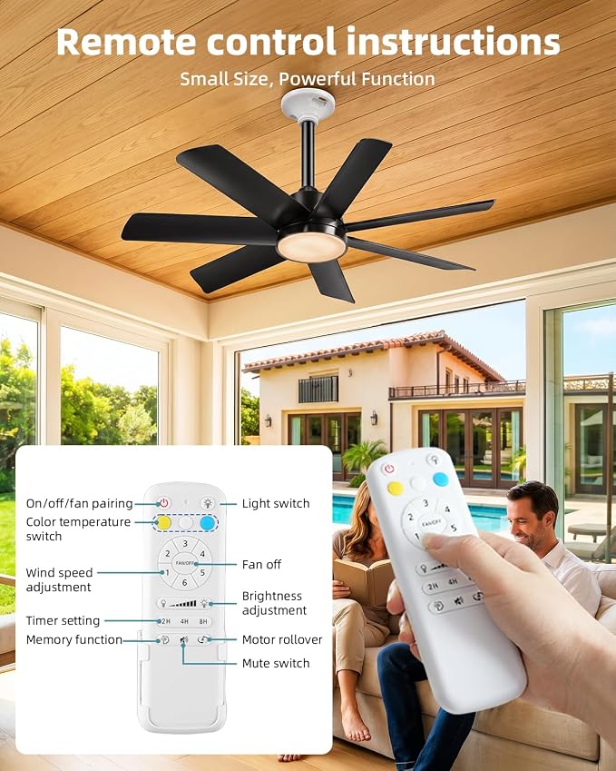 28 Inch Socket Fan Light with Remote Control, Screw in E26/E27 Ceiling Fan with LED Light, 3000-6000K Dimmable Color Temp, 6 Speeds, Timer, for Bedroom Kitchen Living Room Garage, Black