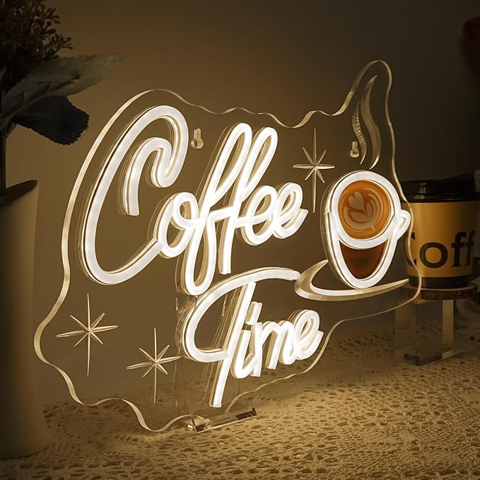 Coffee Time Neon Sign Latte Art Neon Lights Neon Bar Signs for Wall Decor LED for Cafés, Kitchens & Breakfast Bars Light Signs Retro Diner Lighting