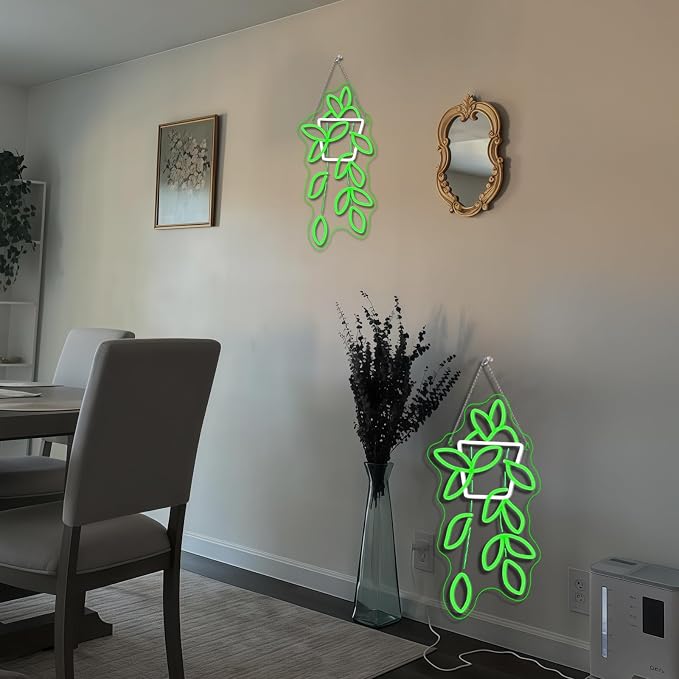 Pothos Pots Neon Sign Botanical LED Wall Decor for Plant Shops, Home Gardens & Green Spaces, USB-Powered with Adjustable Brightness Design