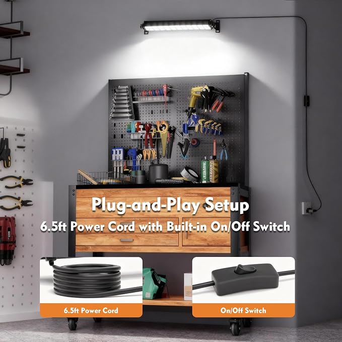 42W LED Shop Light for Garage, 4800LM 6500K Daylight, Plug in Shop Light with 4.9FT Cord & Switch, 120° Adjustable Bracket for Workshop, Basement, Utility Room (4-Pack)