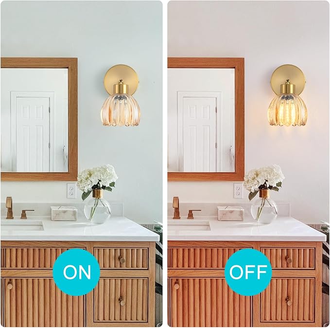 Wall Sconces Vintage Fixture Light, Vanity Lights for Bathroom, Modern Wall Light Fixtures, Metal Sconces Wall Lighting with Glass Shade, Farmhouse Wall Lamp for Bedroom Living Room