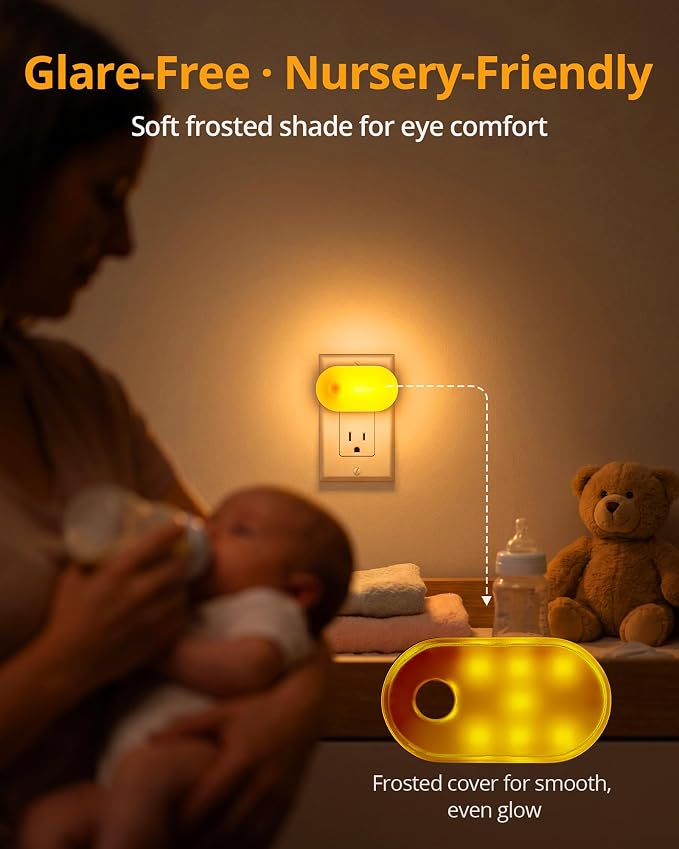 120LM Ultra Bright Plug-in Motion Sensor Night Light, Stepless Dimmable LED Nightlight, Always-On and Auto-Off, for Hallway, Stairs, Bathroom, Bedroom, Garage, Amber (2-Pack)