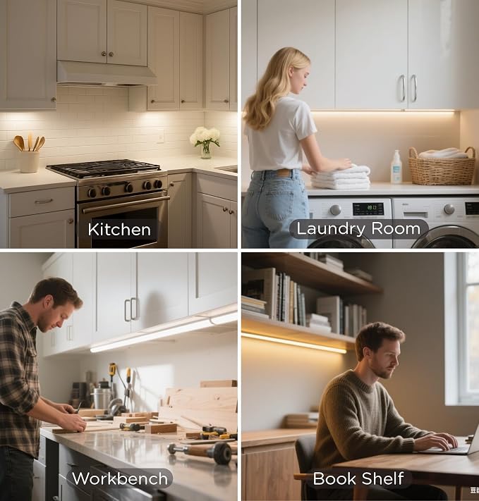 Hand Wave Under Cabinet LED Lighting Plug in, 20 Inch 4-Pcs Dimmable Linkable Ultra Thin Aluminum Alloy Housing, 4000K Natural White Motion Sensor Counter Lights for Kitchen, Shelf, Cupboard