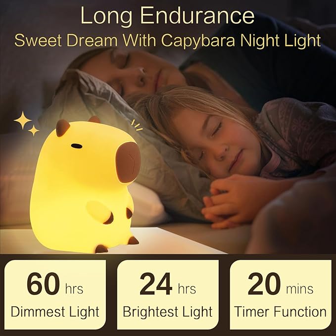 Capybara Cute Night Light, Squishy Capybara Lamp Fun Gift, Rechargeable Dimmable Silicone Touch Nightlight For Kid, College White Elephant Gifts, Capibara Stuff Toy, Baby Nursery LED Décor
