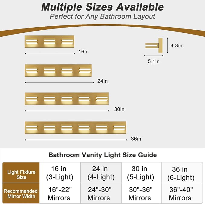 IZORRO LED Modern Bathroom Lights Fixtures(3-Light,Dimmable,360°Rotate),Brushed Glod Acrylic Wall Lighting,Vanity Lights for Bathroom Over Mirror - 6000k 16In （No Assembly Required）