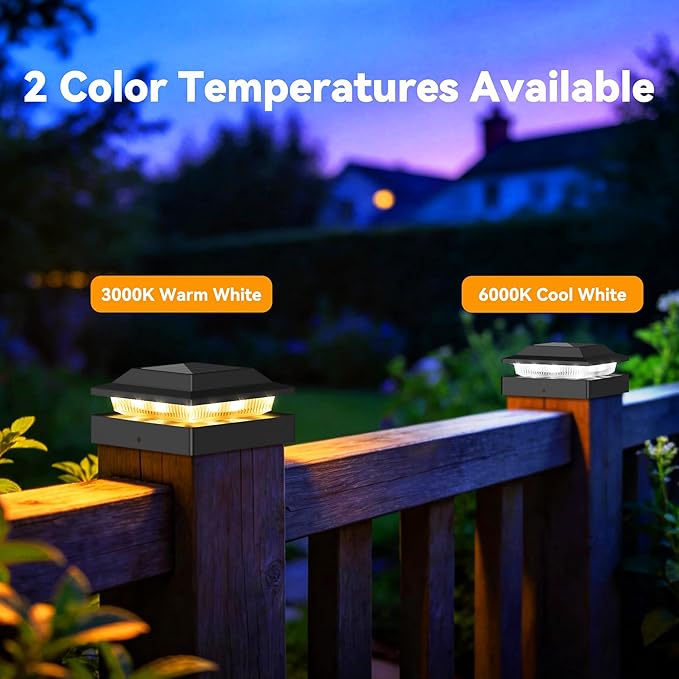 Solar Post Cap Lights 16-Pack, IP65 Waterproof Fence Post Solar Lights for 4x4 Wood/Vinyl Posts, Outdoor Post Lights with 2 Color Modes Decorate Garden Patio Porch Backyard, Black