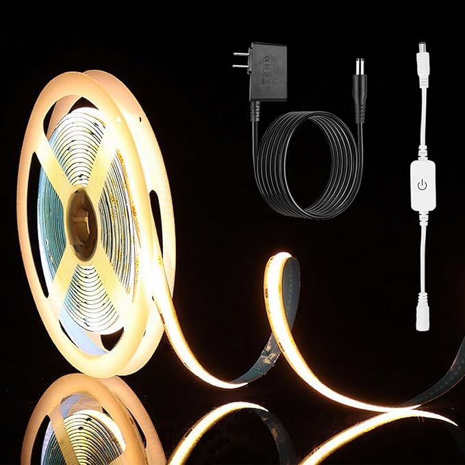 ZSLAIFU 24V COB LED Strip, LED Strip for Bedroom, Touch Dimmable LED Strips, Warm White LED Light Strip, COB Flexible Light for Bedroom Cabinet Vanity Mirror DIY Lighting