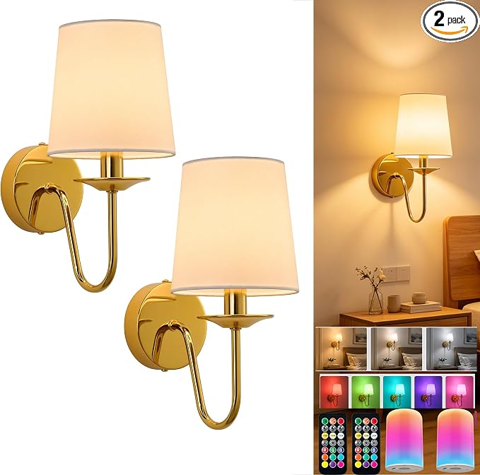 Rechargeable Wall Sconces Set of 2, 10000mAh Magnetic LED Bulb Wall Lights, 9 RGB Colors 3 CCT Dimmable, Battery Operated Cordless Wall Scone Lamp for Bedroom Living Room Home Decor