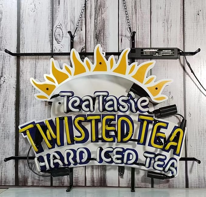 Neon Signs Bar Tube Compatible For Twisted Tea The Original Hard Iced Tea,Glass Neon Signs for Office Hotel Wedding Birthday Party Man Cave Neon Light Art Wall Lights 24 X 20 Inches