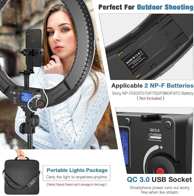 19 inch Ring Light with Remote Controller and Stand iPad Holder,60W Bi-Color with 4 Color Soft Filters for Live Stream/Makeup/YouTube Video/TikTok/Zoom/Photography