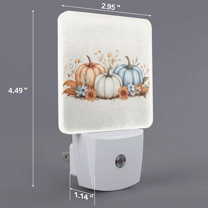 Pumpkins with Sunflowers Maple LED Plug-in Night Light 2-Pack, Auto Sensor Nightlights Set of 2 for Bedroom Bathroom Hallway