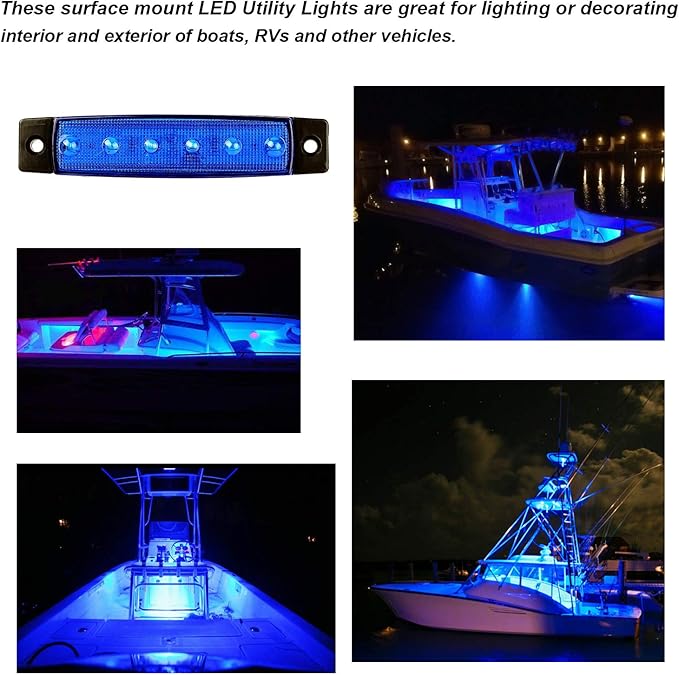 PSEQT LED Boat Interior Lights Marine Courtesy Light Strip Deck Transom Cockpit Navigation Lighting Waterproof for Fishing Pontoon Kayak Yacht Sailboat (Blue 10Pcs)