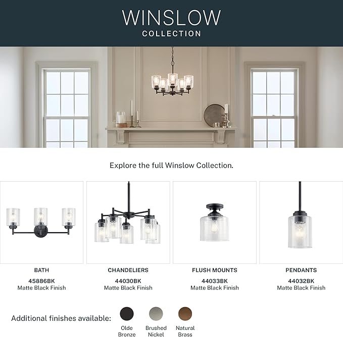 Kichler Winslow 7.5" 1-Light Mini Pendant Light with Clear Seeded Glass in Black for Kitchen, Bar, Laundry Sink, Bar Island (7.5" x 4.25"), 44032BK