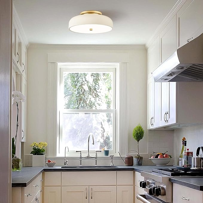 Dimmable LED Ceiling Light Fixture, Cream White, 5CCT, 11.8 Inch | Modern Mid-Century Semi Flush Mount Ceiling Light, Kitchen Close to Ceiling Lamp for Laundry Room, Bedroom, Hallway