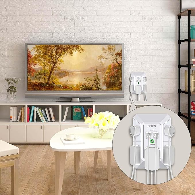 USB Wall Charger, Surge Protector, QINLIANF 5 Outlet Extender with 4 USB Charging Ports(2U2C) 3-Sided 1680J Power Strip Multi Plug Outlets Wall Adapter Spaced for Home Travel Office, White